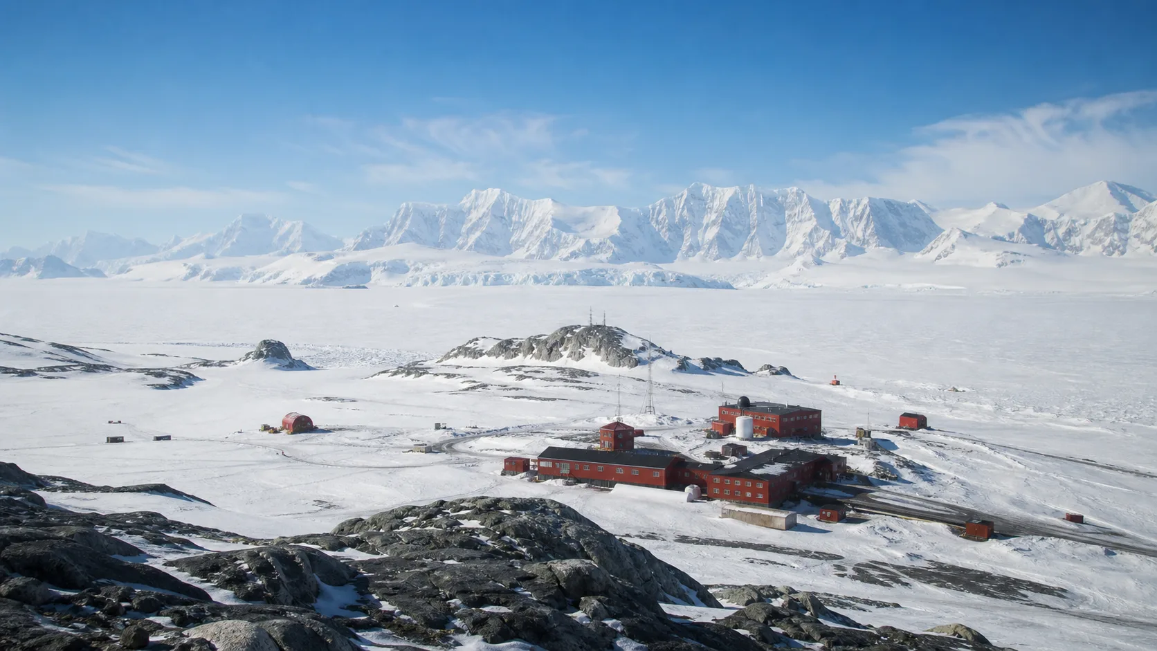 Image editoriale raster d'une station de recherche antarctique pour le systeme de retraite de l'Antarctique