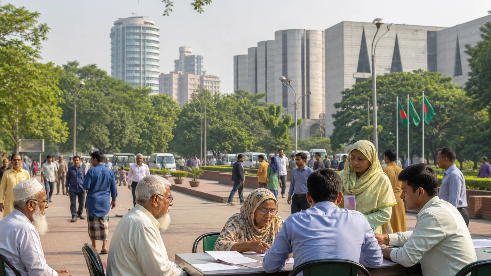 Image raster éditoriale des bâtiments civiques de Dhaka pour le système de retraite bangladais