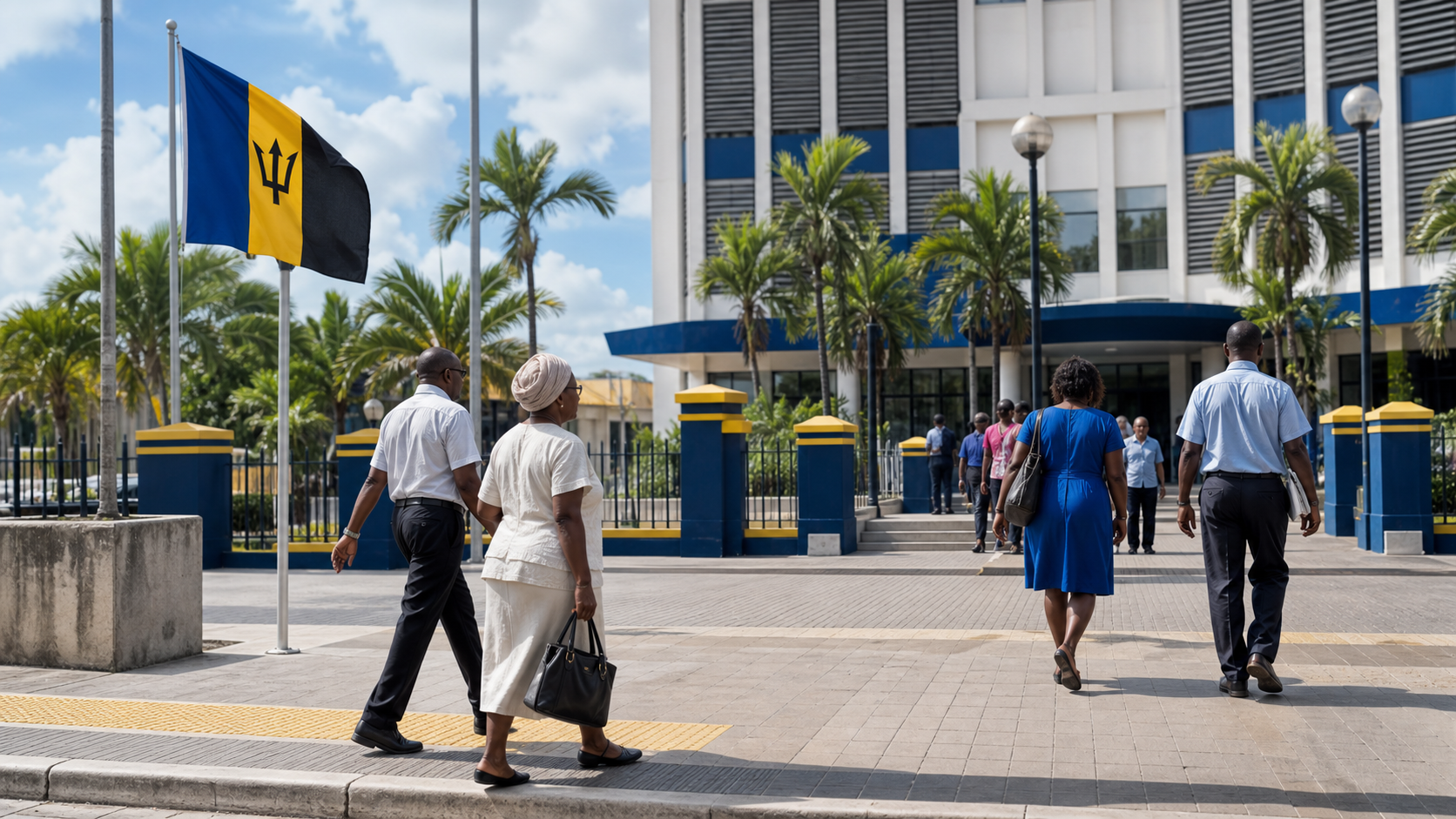 Editorial raster image of Bridgetown civic buildings for the Barbadian pension system