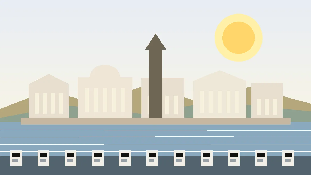 Image raster éditoriale de l'architecture civique bruxelloise pour le système de retraite belge
