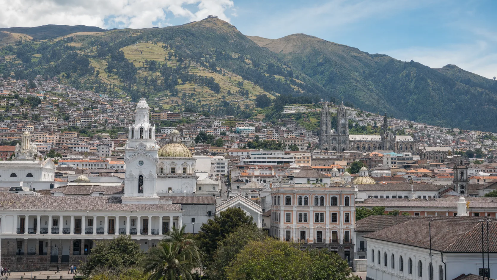 AI-generated editorial image of Quito and Andean hills for the Ecuadorian pension system