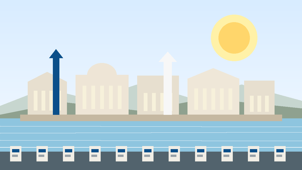 Editorial raster image of Helsinki waterfront and civic buildings for the Finnish pension system