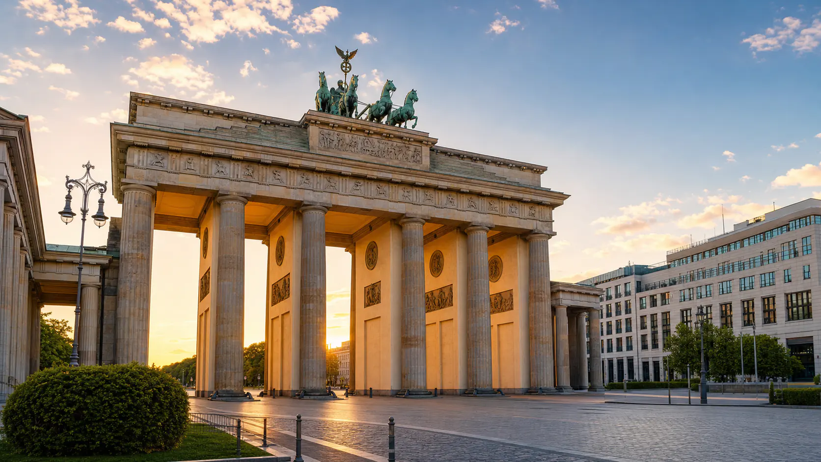 AI-generated editorial image of Berlin's Brandenburg Gate for the German pension system