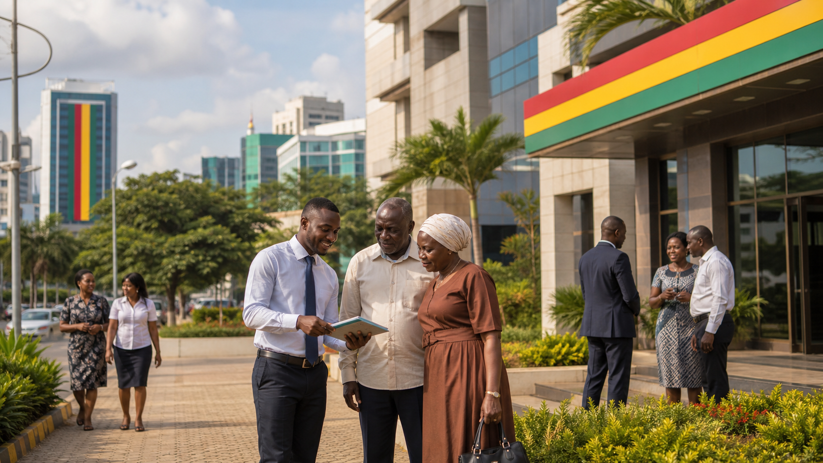 Editorial raster image of Accra civic buildings for the Ghanaian pension system