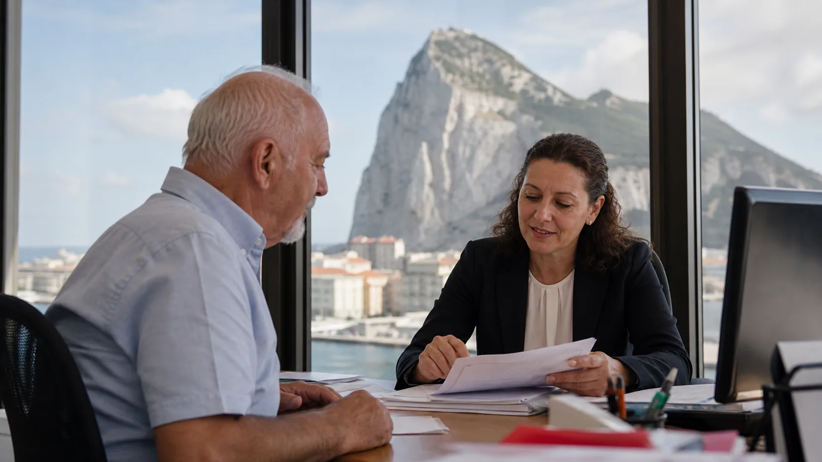 Image editoriale generee par IA pour le systeme de retraite de Gibraltar