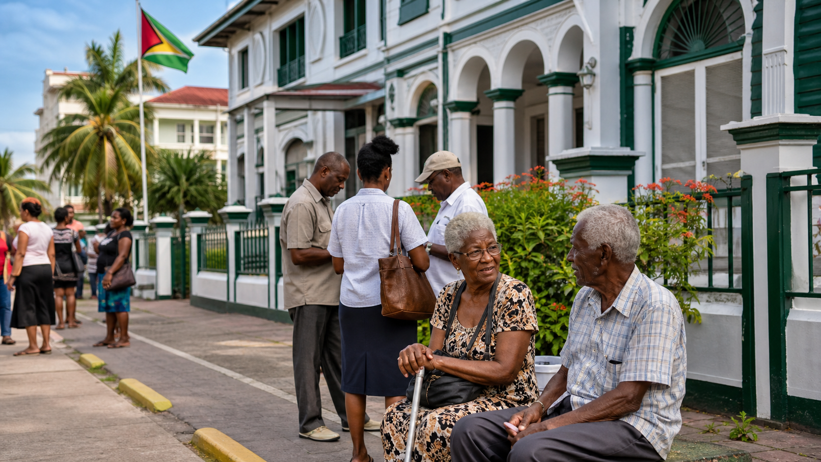 Editorial raster image of Georgetown civic avenue for the Guyanese pension system