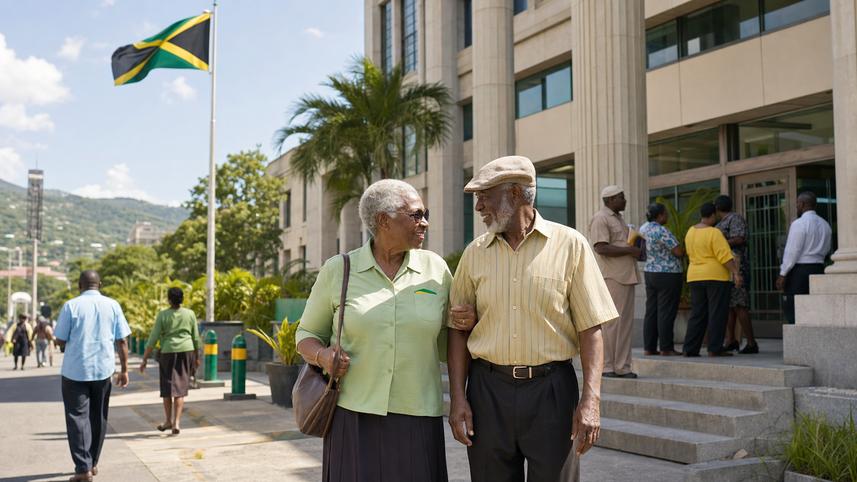 Editorial raster image of Kingston civic street for the Jamaican pension system