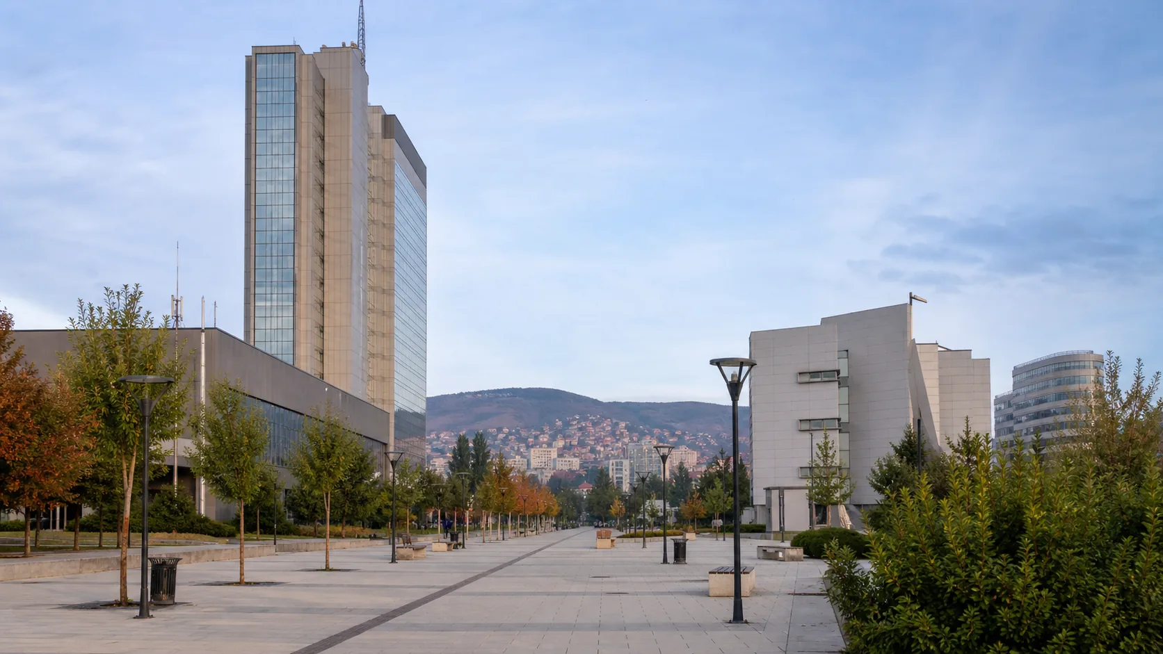 Editorial raster image of Pristina civic architecture for the Kosovo pension system