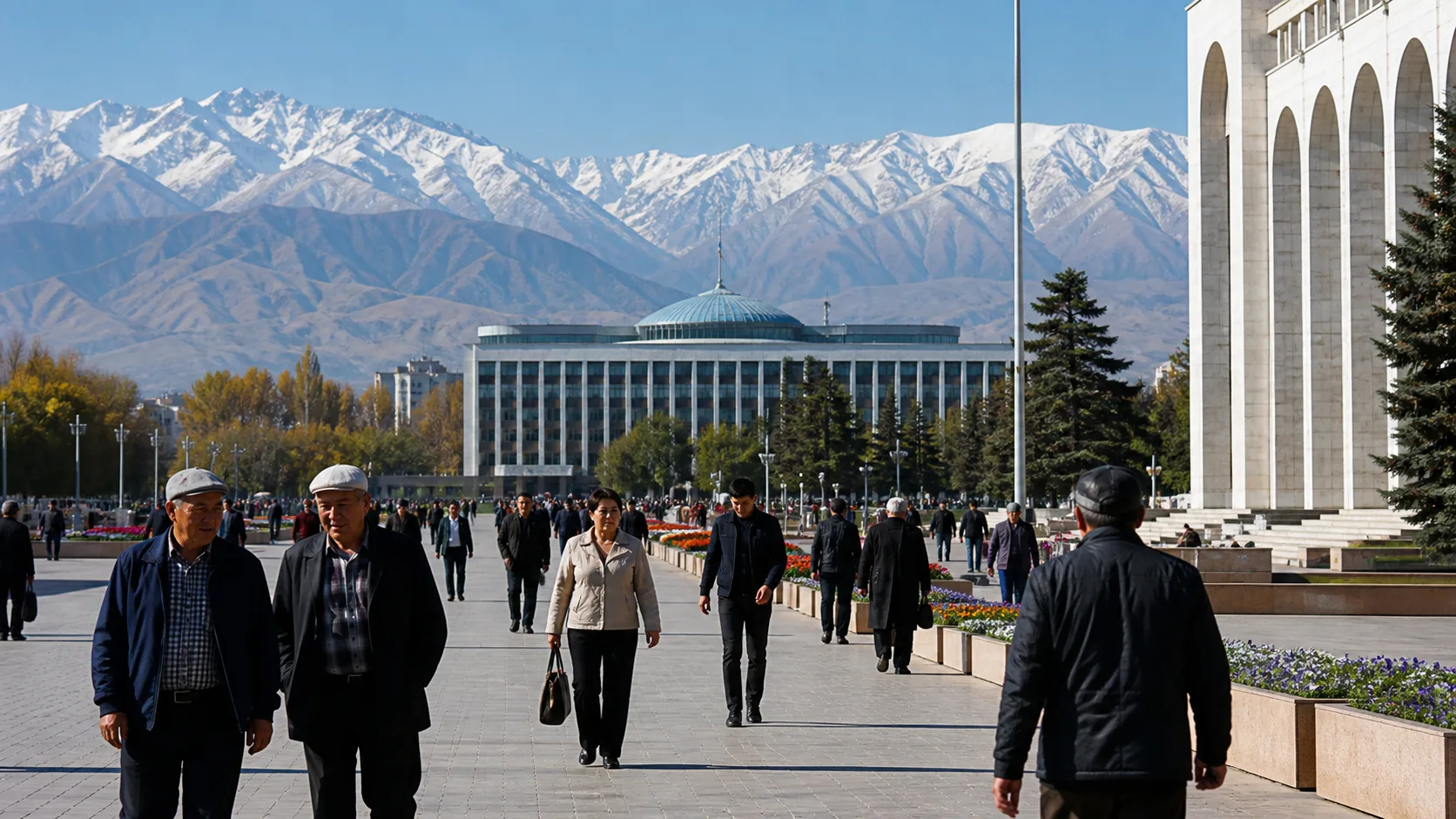 Image editoriale generee par IA pour le systeme de retraite de Kyrgyzstan