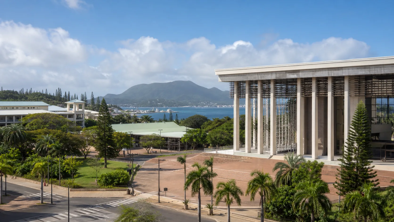 Editorial raster image of Noumea civic buildings for the New Caledonia pension system