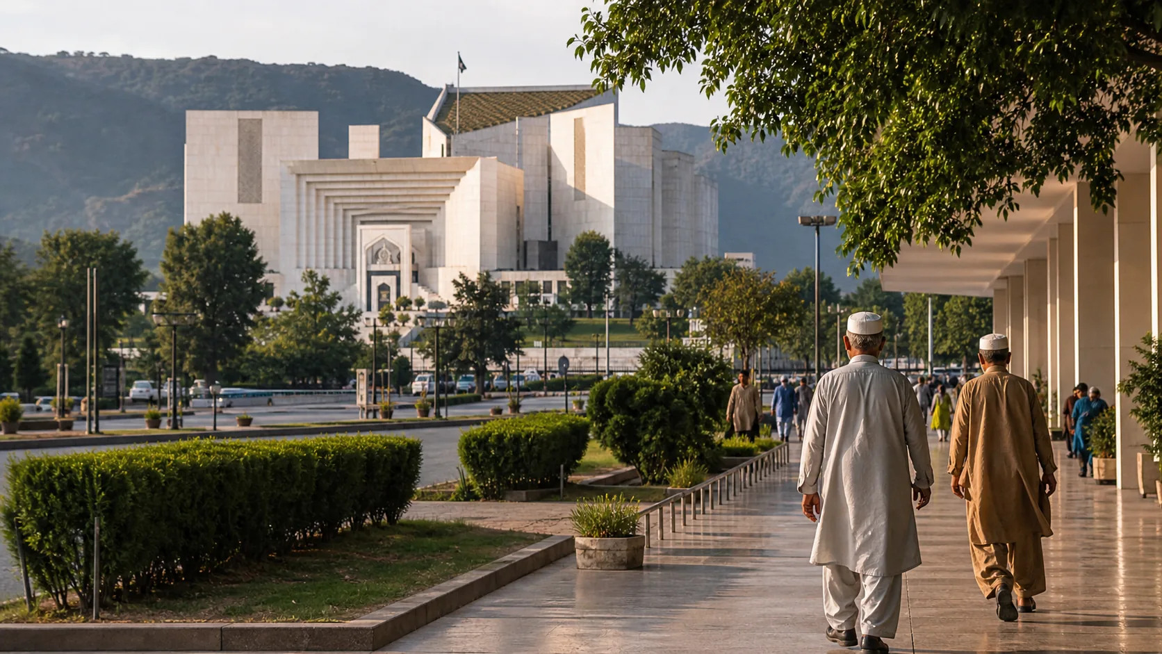 AI-generated editorial image of Islamabad civic architecture for the Pakistani pension system