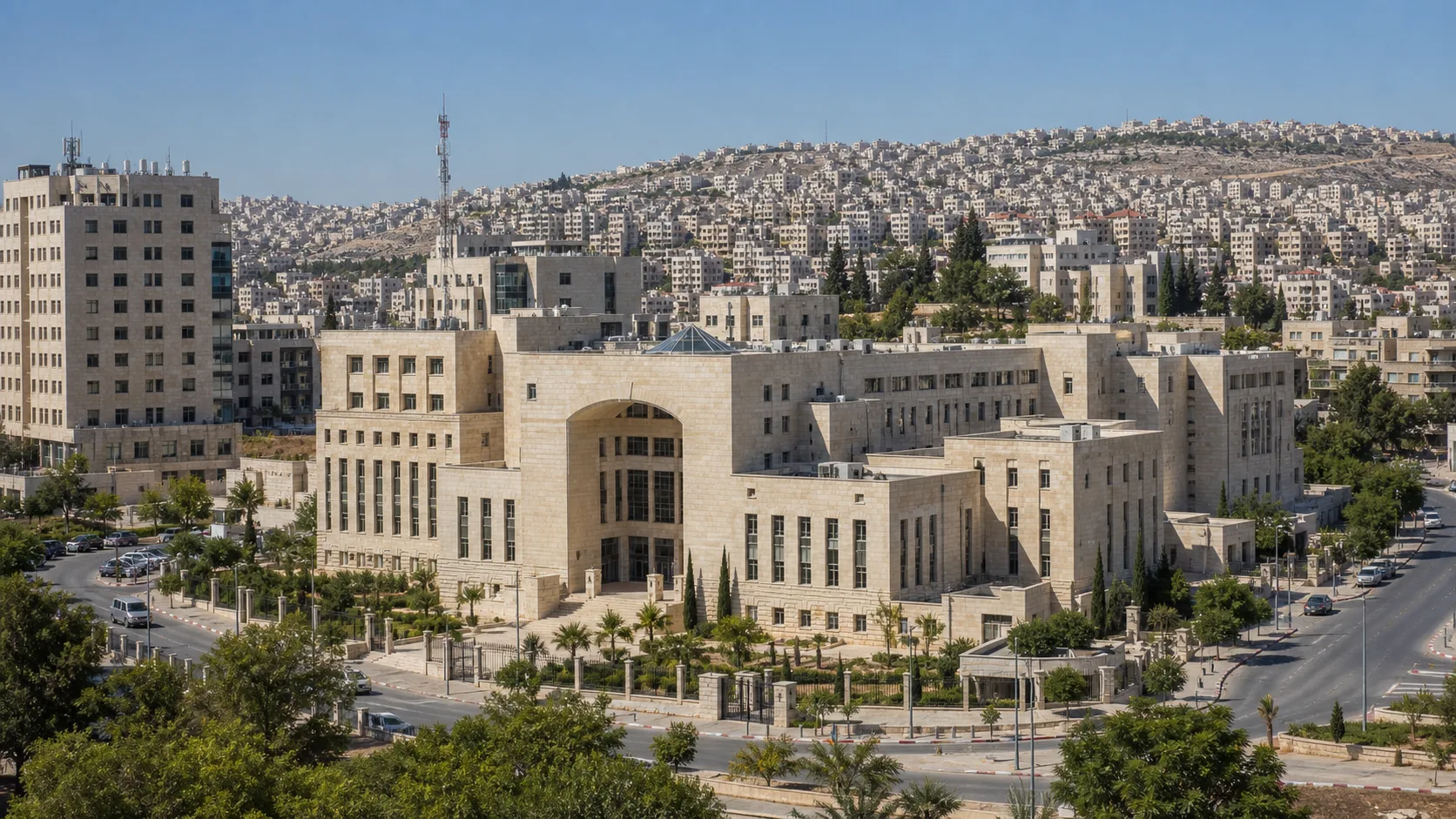 Image editoriale generee par IA pour le systeme de retraite de Palestine
