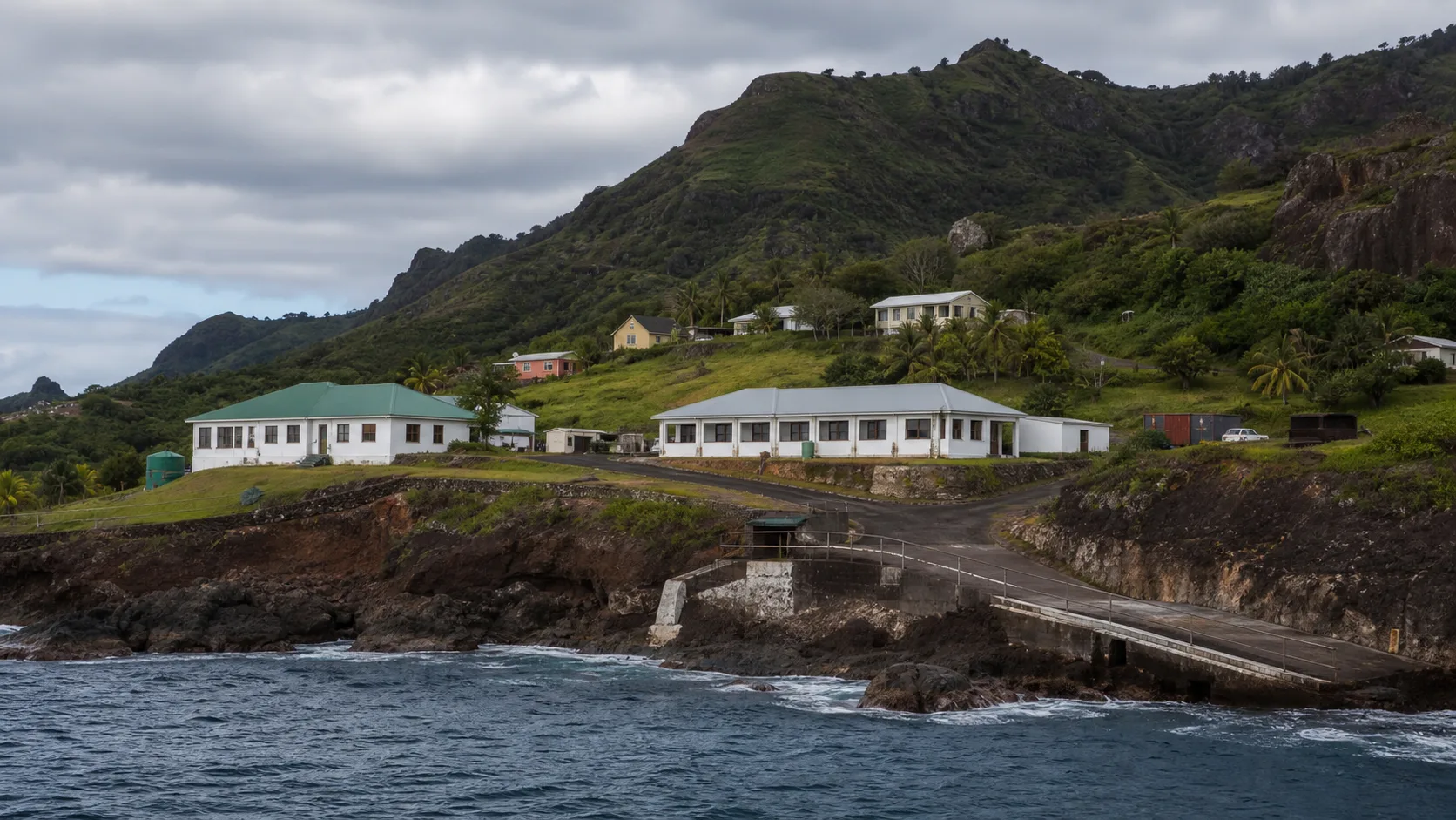 Editorial raster image of Pitcairn Islands settlement and coastline for the Pitcairn Islands pension system