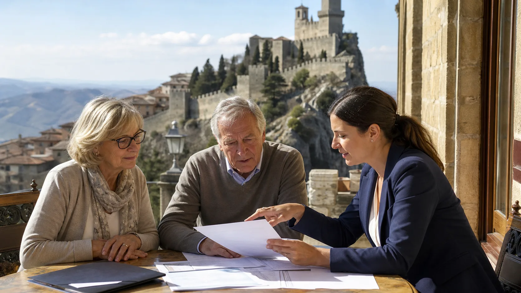 Image editoriale generee par IA pour le systeme de retraite de Saint-Marin
