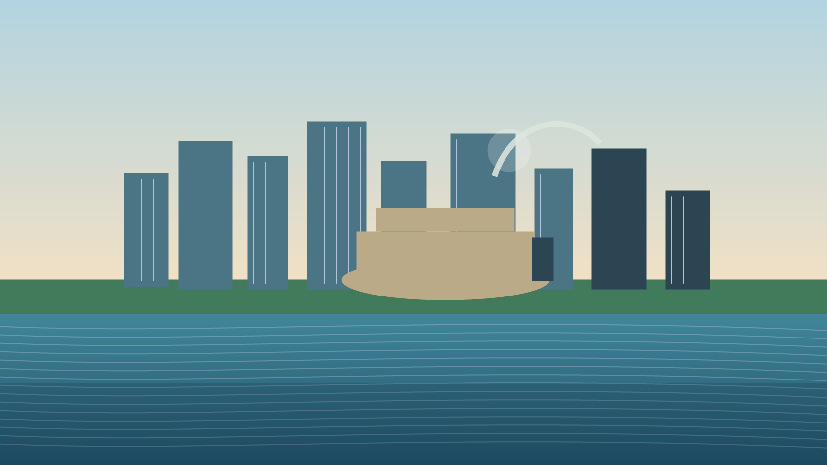 Editorial raster image of Singapore skyline and waterfront for the Singapore pension system