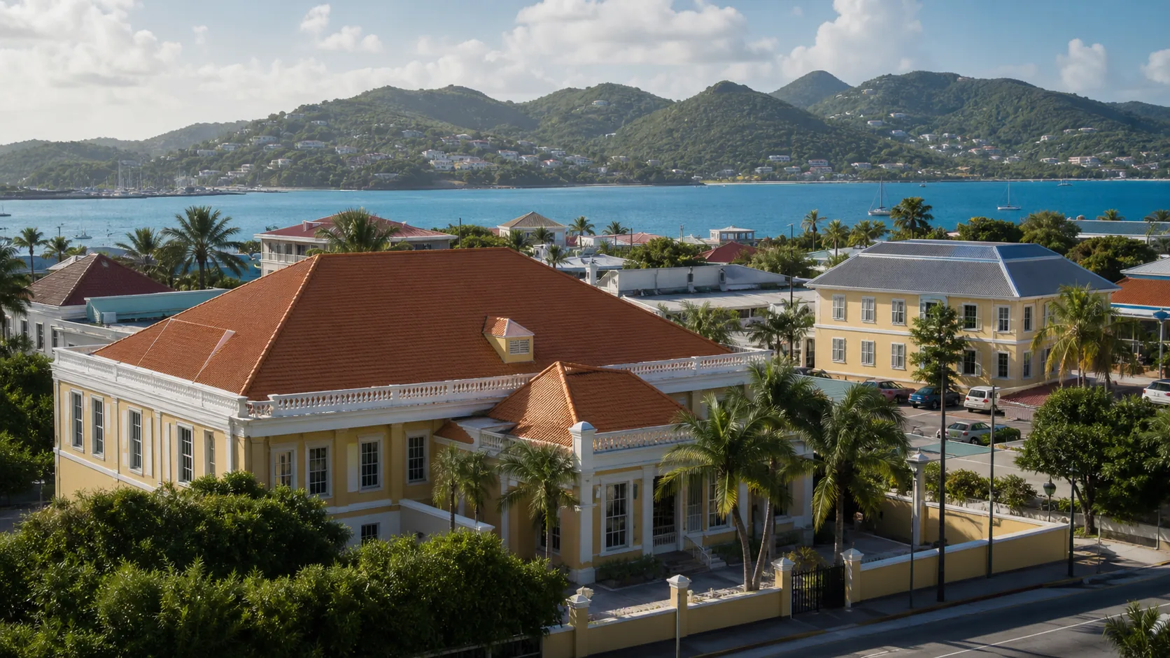 Editorial raster image of Philipsburg civic waterfront for the Sint Maarten pension system
