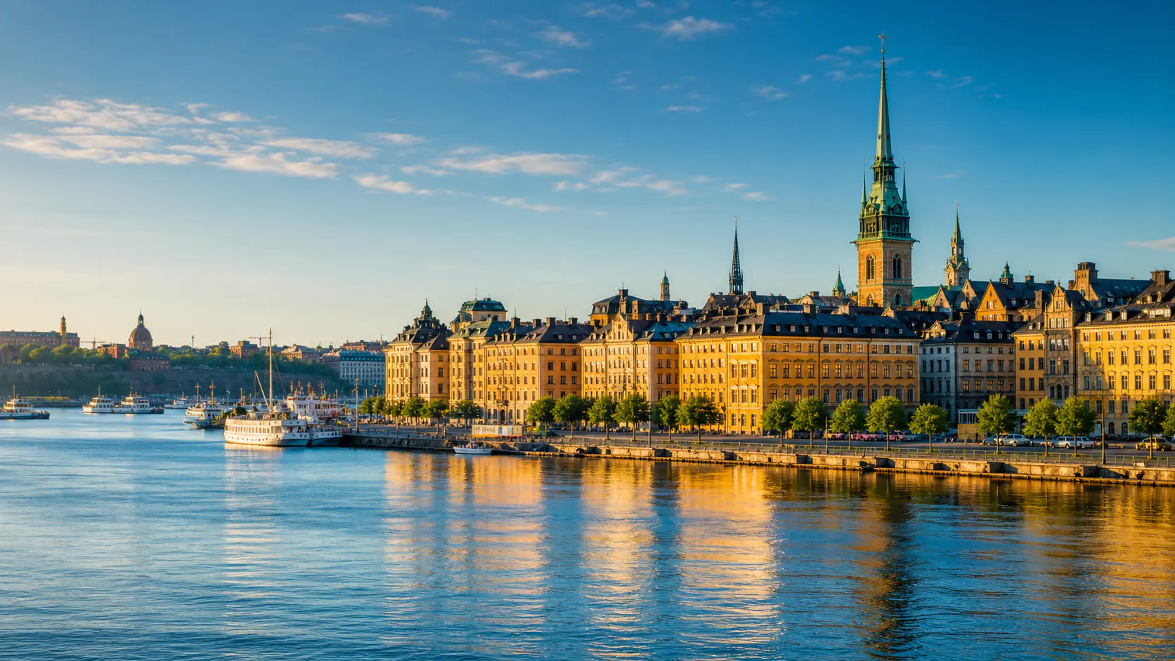AI-generated editorial image of Stockholm waterfront for the Swedish pension system