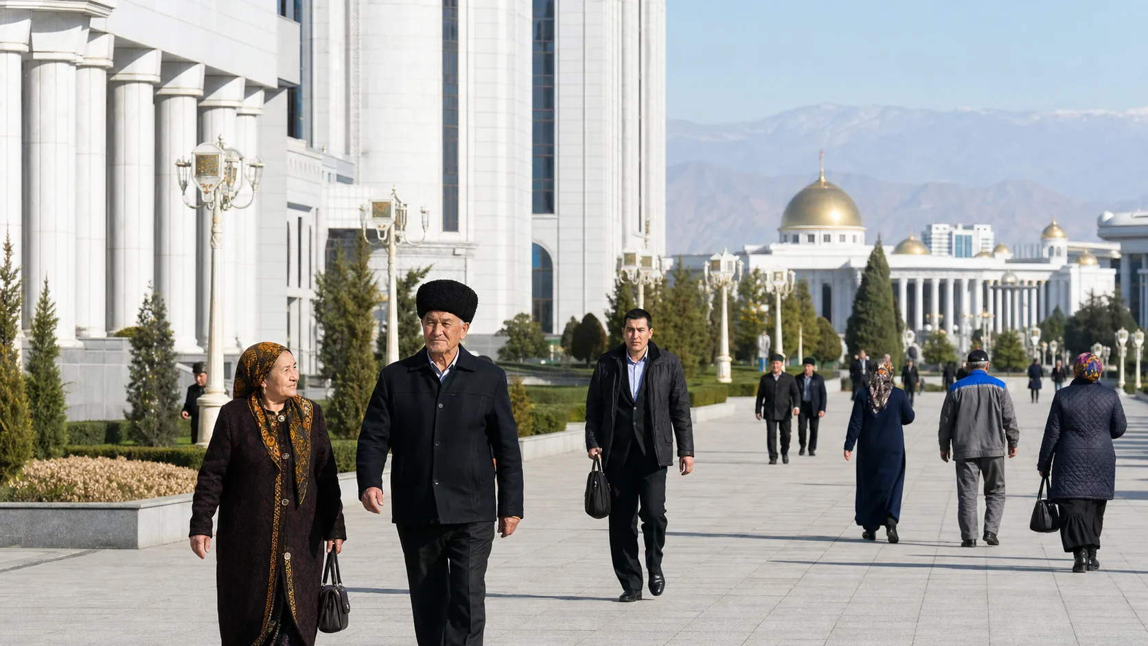 Image editoriale generee par IA pour le systeme de retraite de Turkmenistan