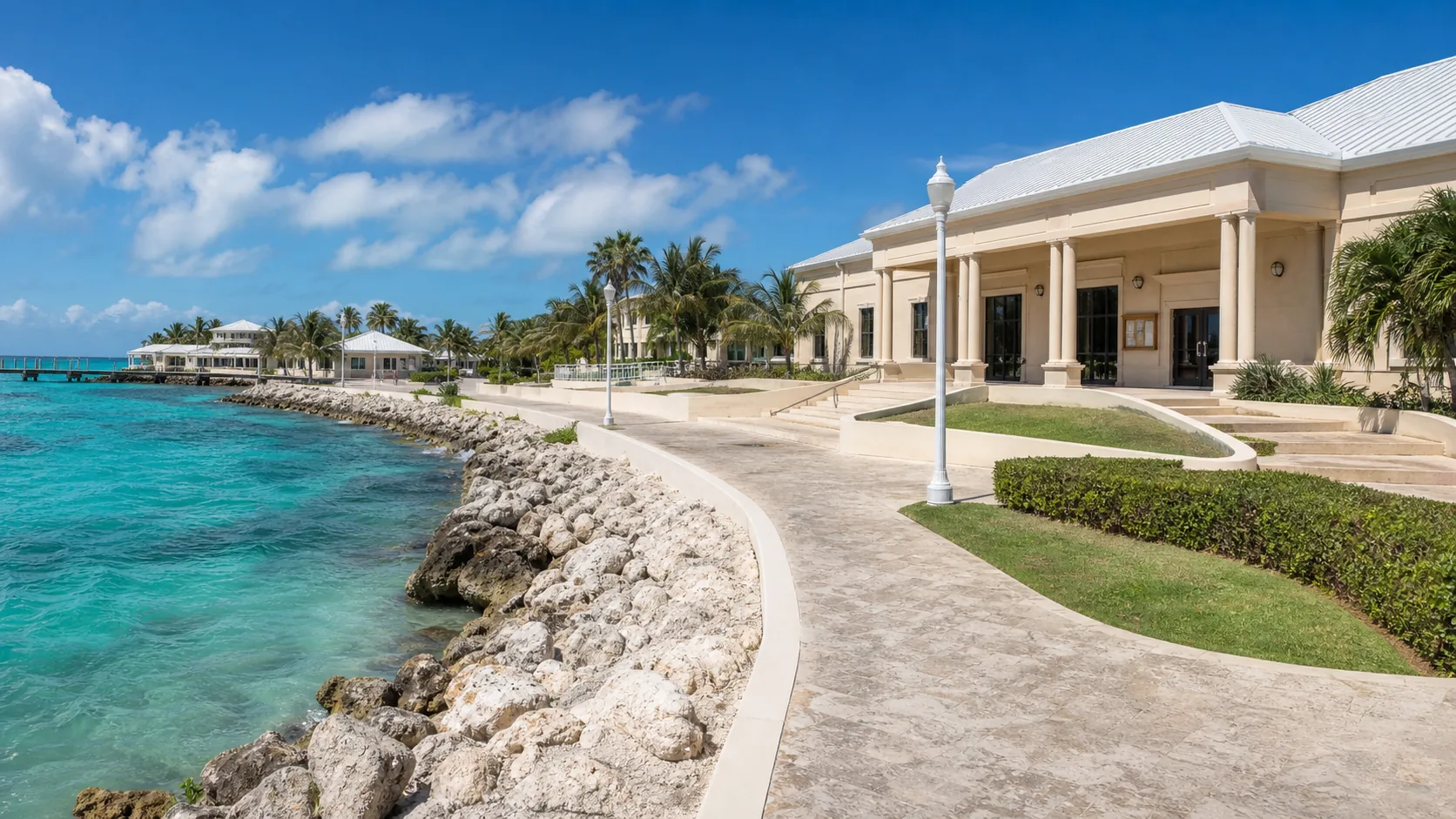 Editorial raster image of Turks and Caicos civic waterfront for the Turks and Caicos Islands pension system