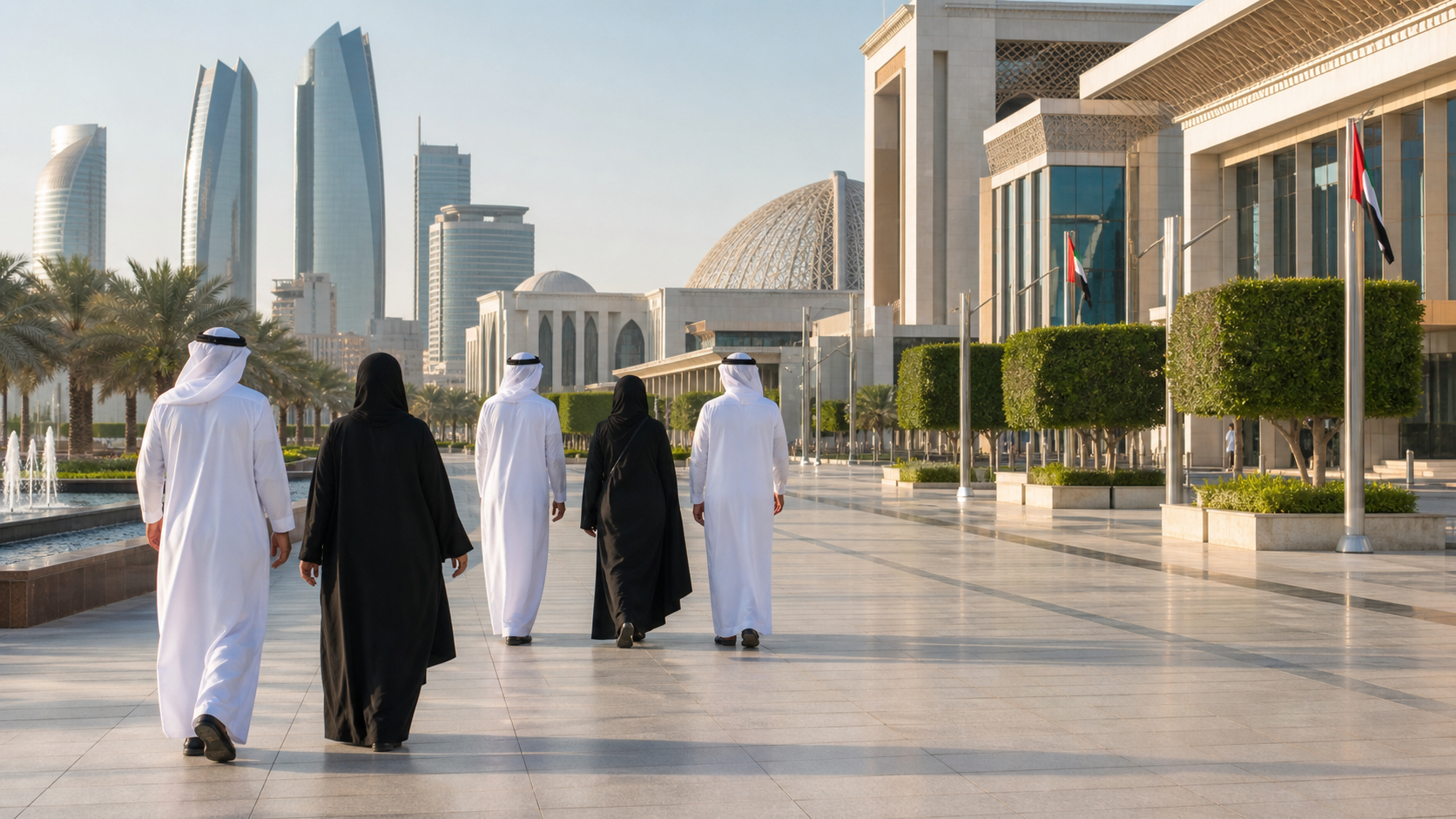 Editorial raster image of Abu Dhabi civic buildings for the United Arab Emirates pension system