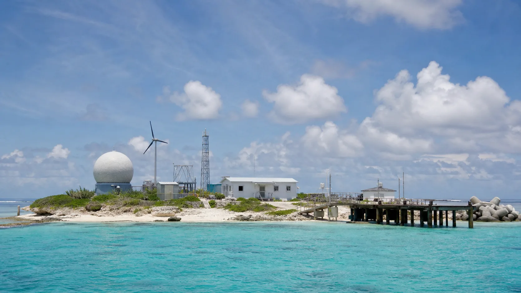 AI-generated editorial image of a remote Pacific outpost for the United States Minor Outlying Islands pension system