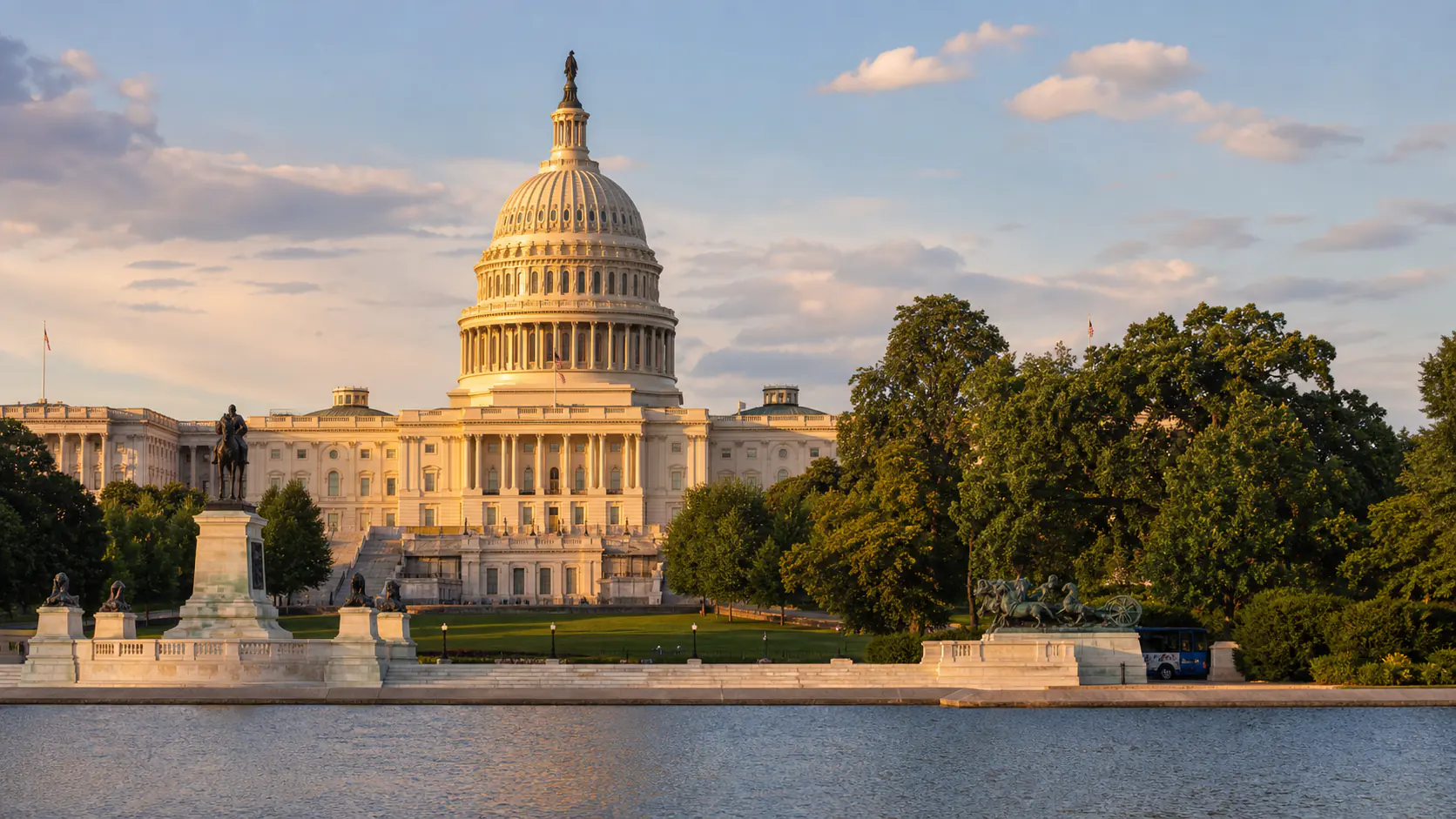 AI-generated editorial image of Washington D.C. civic architecture for the US pension system