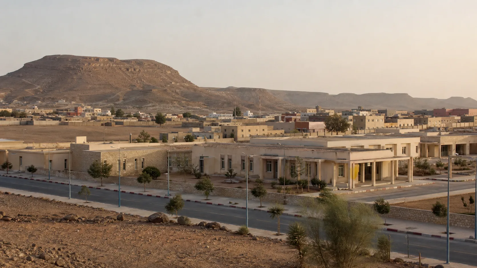 Image editoriale raster d'un cadre civique saharien pour le systeme de retraite du Sahara occidental
